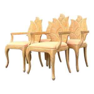Vintage Regency Carved Faux Bois Dining Chairs - Set of 4