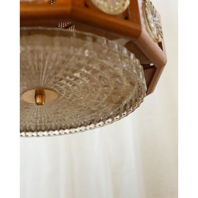 1960s Carl Fagerlund for Orrefors Teak & Glass Chandelier For Sale In Columbus - Image 6 of 9