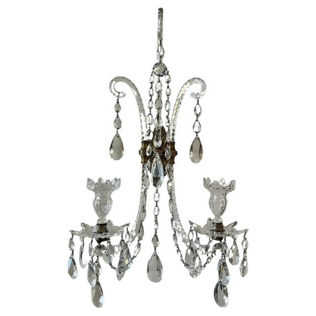 Set of Four Georgian Finely Cut Crystal Wall Sconces. In Period Form, Three Upward Canes in Prince-of-Wales Styling. Two...