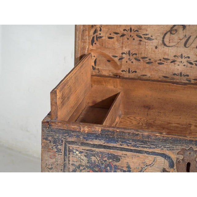 Brown Antique Hand-Painted Wedding Chest, 1846 For Sale - Image 8 of 18