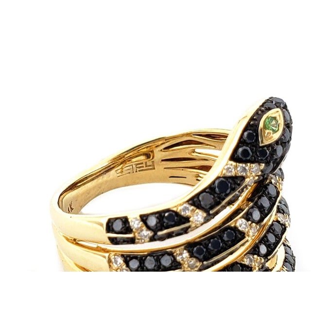 Metal Effy 1.50ct Black Champagne Diamond 14k YGold Wide Snake Ring For Sale - Image 7 of 7