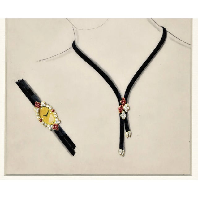 Matted Original French Jewelry Fashion Design in Gouache For Sale - Image 4 of 6