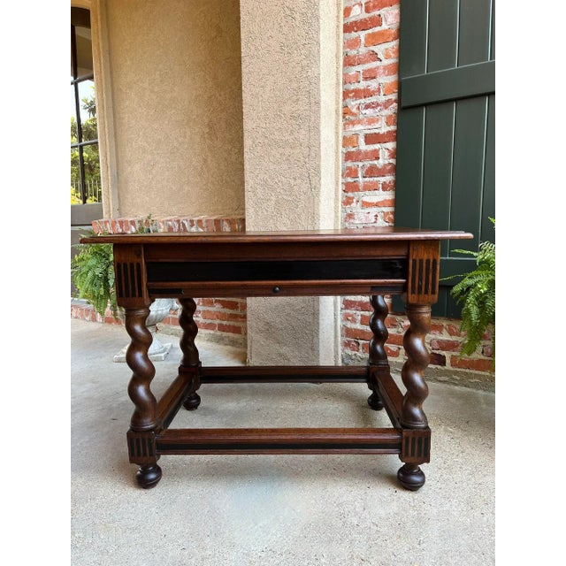 Antique English Sofa Side Table Barley Twist Ebonized Library Desk Carved Oak. Direct from Europe, a beautiful antique...