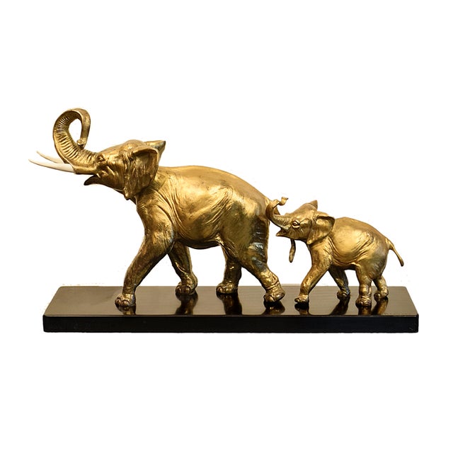 Irénée Rochard, Elephant with Baby, 1920s-1940s, Golden Spelter For Sale - Image 17 of 17