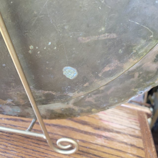 Lg VTG Oriental Brass Serving Tray or Wall Decor Hong Kong W/Hanger + Stand Boho For Sale - Image 9 of 13