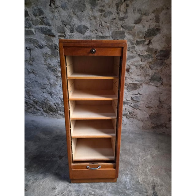 Wood Vintage Oak Roll Top Cabinet, France, 1960s For Sale - Image 7 of 18