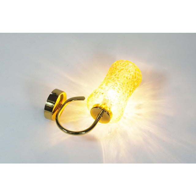 Vintage Brass and Amber Glass Wall Lamps from Wila Leuchten, 1970s, Set of 2 For Sale - Image 3 of 11