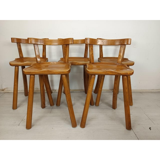 Brutalist Brutalized Elm High Chairs, 1980s, Set of 5 For Sale - Image 3 of 16