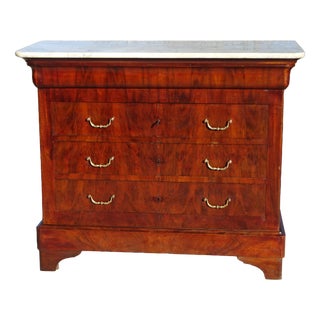 Chest of Drawers in Mahogany Veneer with White Marble Top For Sale