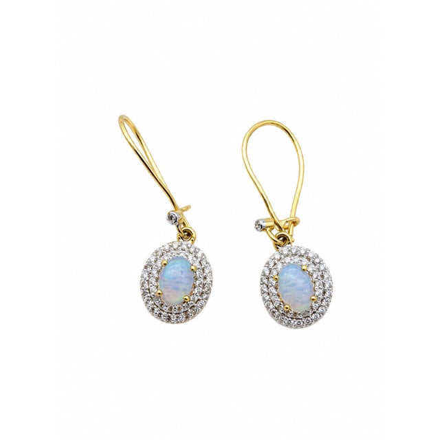 2020s Natural Opal 0.72cts & Diamond 0.35cts Earring in 14k Gold For Sale - Image 5 of 8