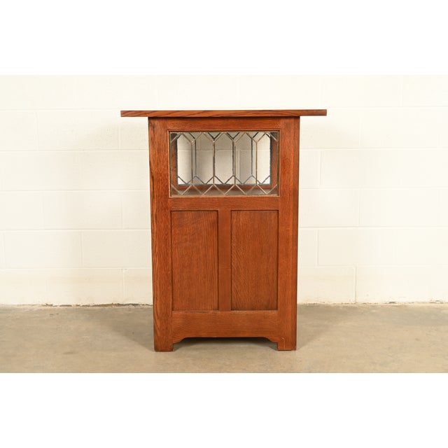 Stickley Roycroft Mission Oak Arts & Crafts Chafing Dish Stand or Side Cabinet With Leaded Glass For Sale - Image 13 of 15