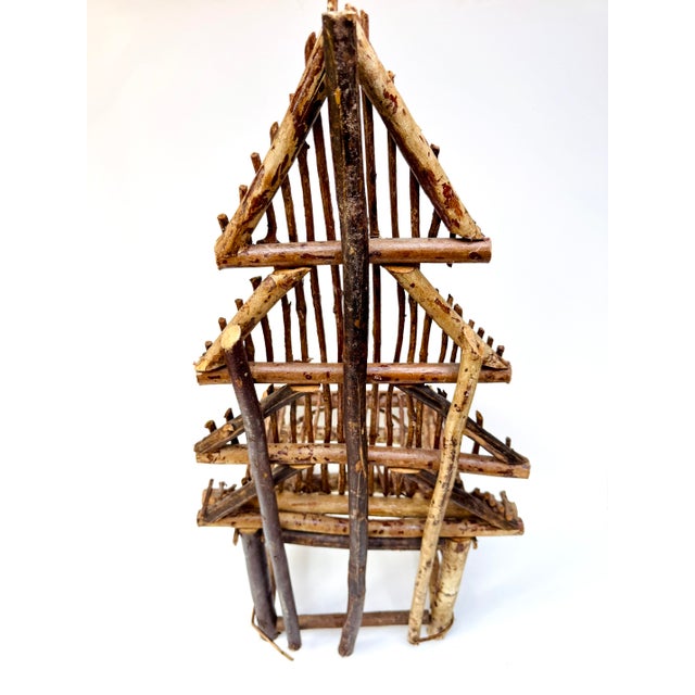 Wood Vintage Rustic Twig Chair With Woven Seat Folk Art Decor For Sale - Image 7 of 11