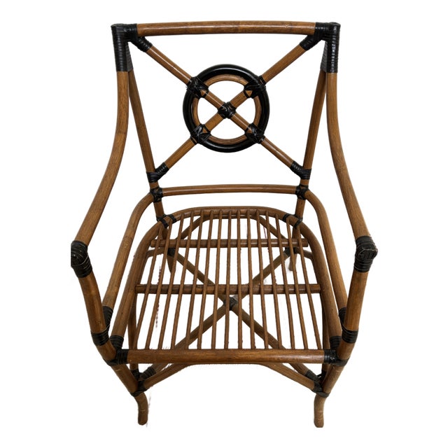 Vintage Alleged McGuire Rattan 'Target Back' Armchair For Sale