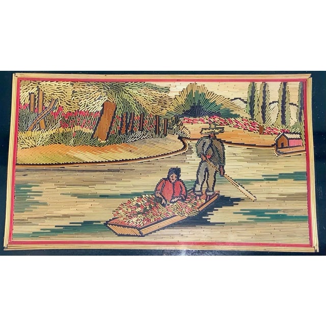 Rare Vintage Mexican Tin Box With Straw Mosaic Picture For Sale - Image 4 of 8