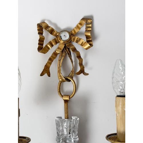 Italian Gilt Metal and Glass Two-Light Wall Sconce with Bow by Banci Firenze, 1970s For Sale - Image 10 of 15