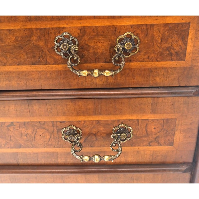 Mid-Century Modern Double Bonnet Dome Top Burl Wood 3 Drawer Drop Front Secretary Desk 1900s Clean! For Sale - Image 3 of 17