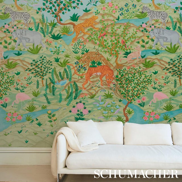 Sample - Schumacher Finches Jungle Panel Set in Verdant For Sale In Charlotte - Image 6 of 7