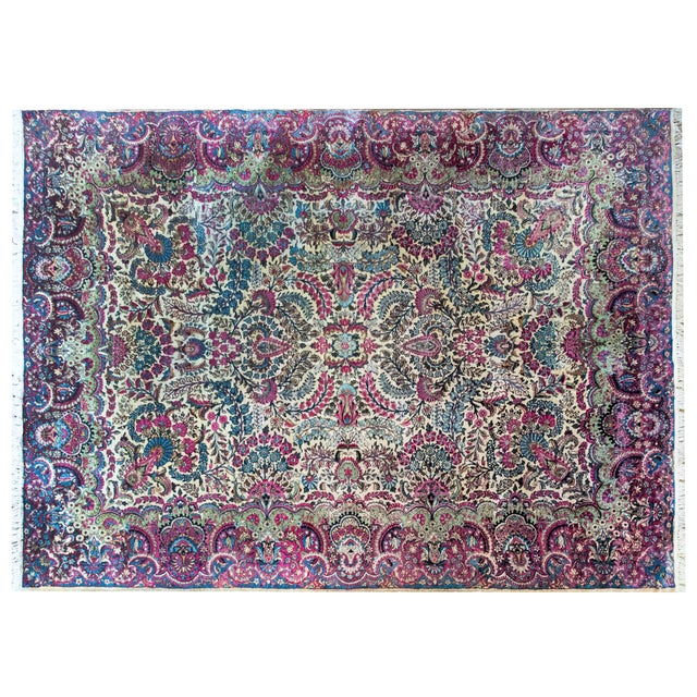 Cream Early 20th Century Persian Kirman Rug For Sale - Image 8 of 15