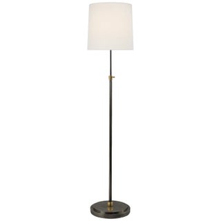 Thomas O'Brien by Visual Comfort Signature Bryant Floor Lamp in Bronze and Hand-Rubbed Antique Brass with Linen Shade For Sale