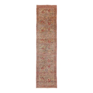 Antique Kerman Lavar Persian Runner Rug With Interlocking Florals - Rug & Kilim For Sale