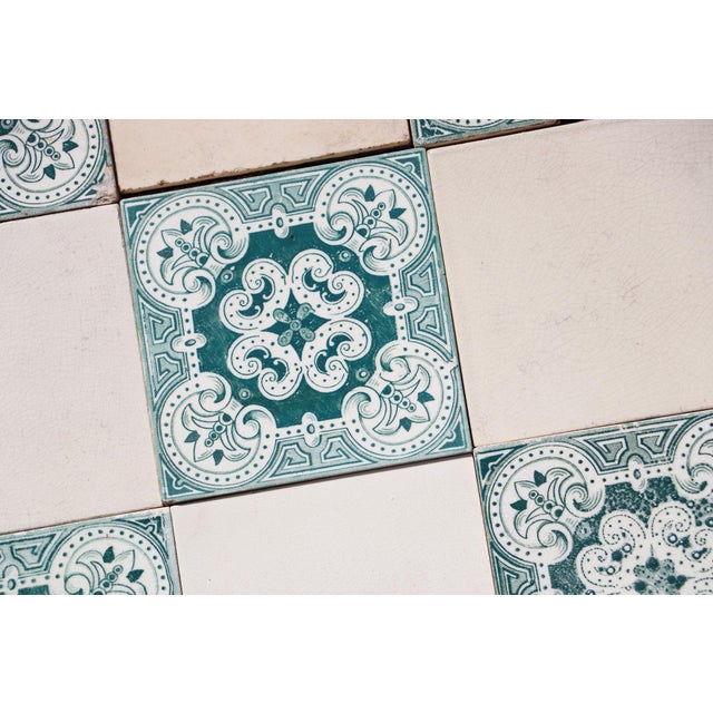 1920s Portuguese Art Deco Tiles Set of 32 Large Green & White Antique Decorative Tiles For Sale - Image 17 of 18