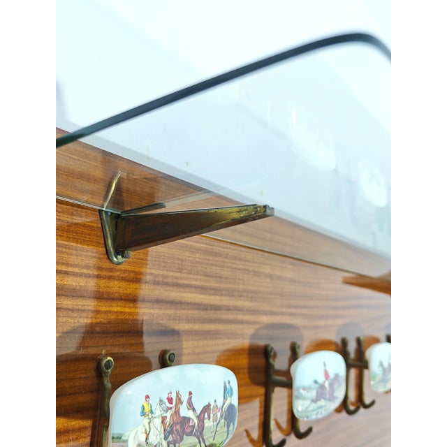 Wall-Mounted Coat Rack with Glass Shelf and Brass Accessories, 1960s For Sale - Image 12 of 13
