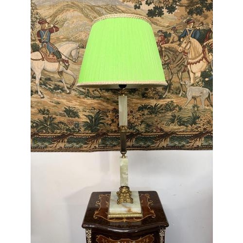 Gold Onyx and Brass Table Lamp with Green Shade, 1950s For Sale - Image 8 of 8