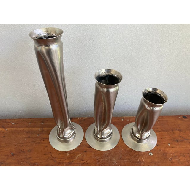 1970s Thomas Roy Markusen Brutalist Nickel Plated Vases, Set of 3, 1970s For Sale - Image 5 of 12