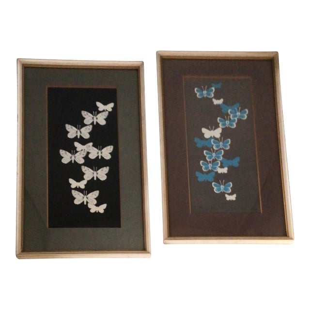 “California White” and “Phenes Blue” Butterfly’s From the Atelier, San Francisco 1970s Screen Prints by H. Pruett-a Pair For Sale