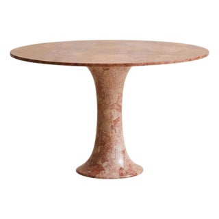 Italian Pink + Red Marble Pedestal Dining or Center Table, 1970s For Sale