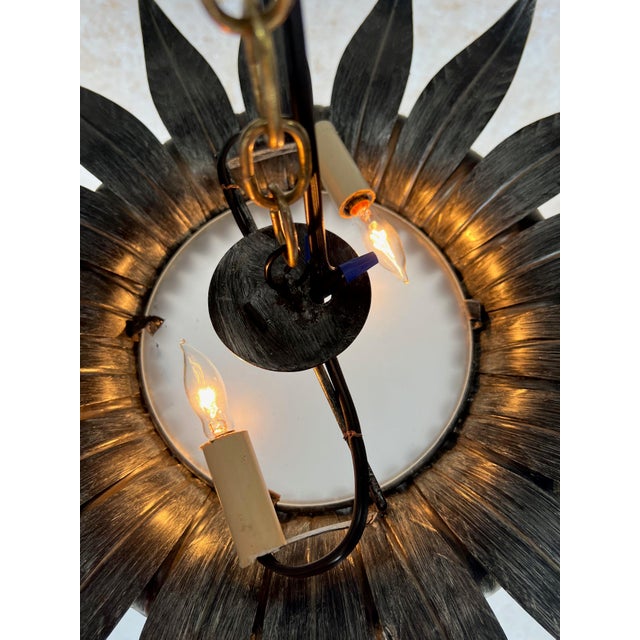 1950s Vintage Spanish Silver & Gold Gilt Metal Ceiling Fixture For Sale - Image 5 of 12