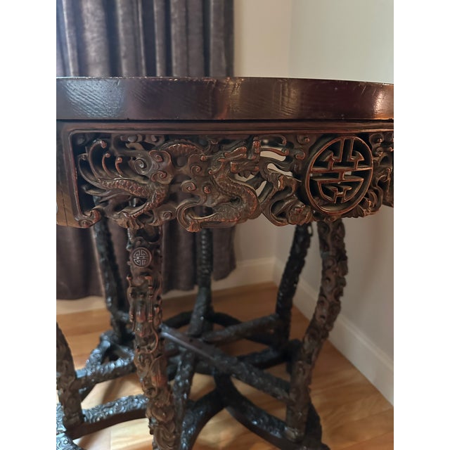 Early 20th Century Chinese Chippendale Style Carved Rosewood Round Center Hall Table With Dragon Motifs For Sale - Image 11 of 15