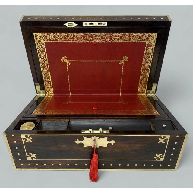 Antique Regency Brass Bound Traveling Desk Wooden Mahogany Writing Slope Regency For Sale - Image 4 of 11