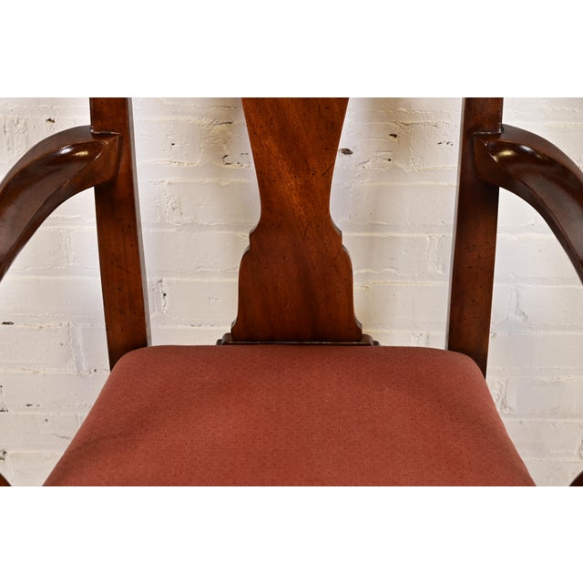 1980s Henredon Queen Anne Solid Mahogany Armchair or Dining Captain Chair For Sale - Image 5 of 11