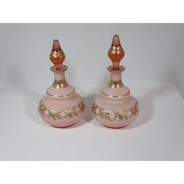 1950s 1950s Blush Pink Satin Glass Decanters - a Pair For Sale - Image 5 of 7