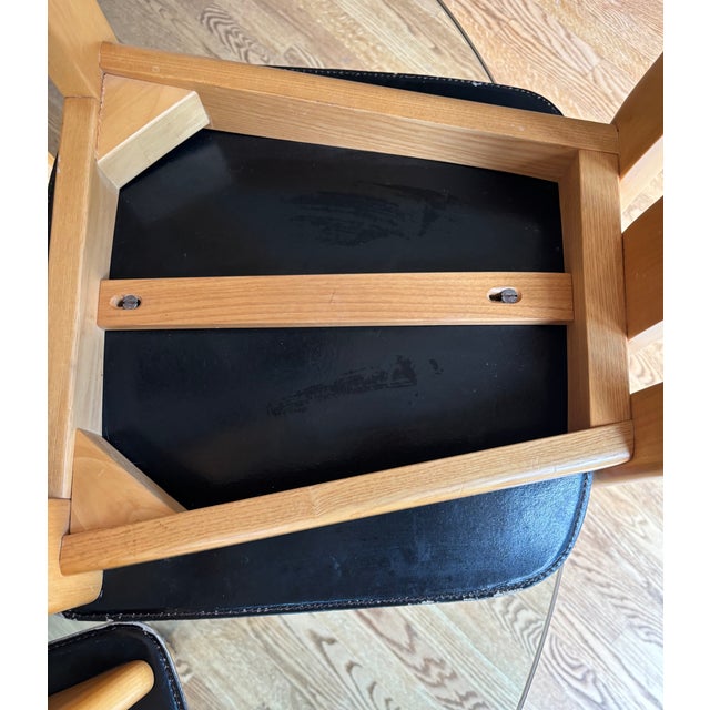 1980s Vintage Italian Glass Table With a Set of 4 Wood and Brown Leather Chairs in the Style of Pietro Costantini For Sale - Image 9 of 18