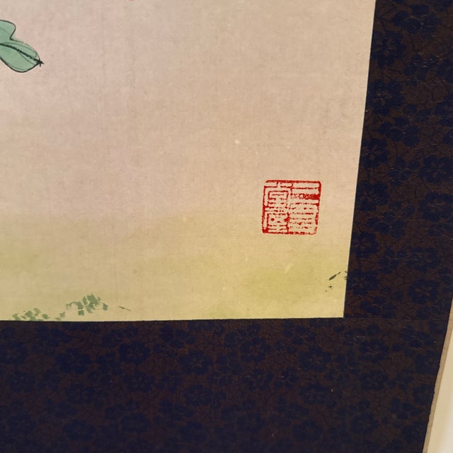 Textile Vintage Chinese Hanging Scroll Painting — Hundred Butterflies & Peonies With Calligraphy, Silk Brocade Mount For Sale - Image 7 of 12