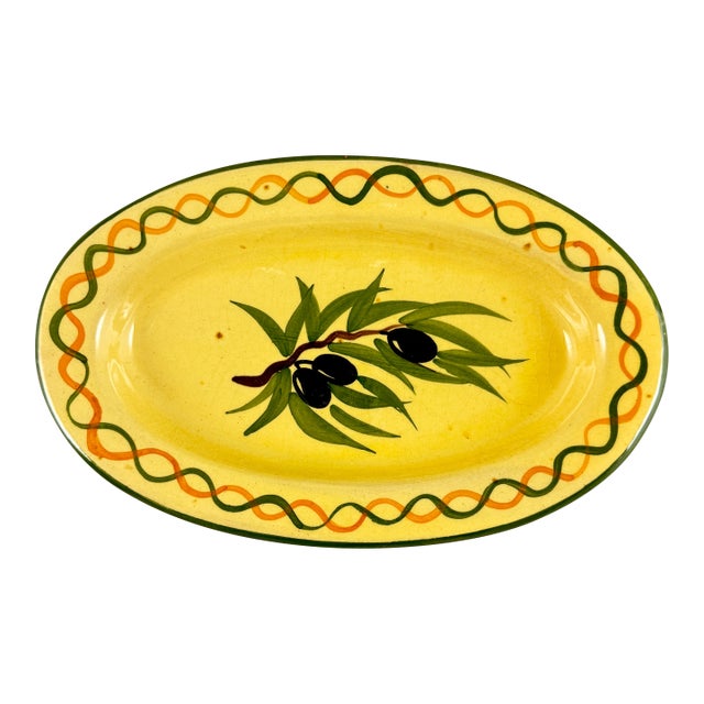 French Provençal Pottery Hand Potted & Painted Olive Server For Sale