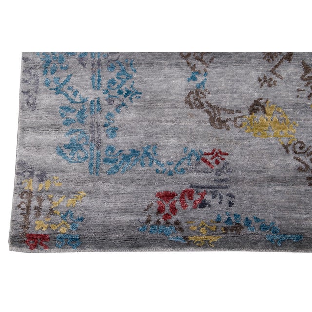 Textile 21st Century Modern Abstract Wool and Silk Indian Rug For Sale - Image 7 of 13