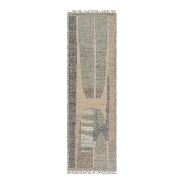 Rug & Kilim’s Flatweave Runner in Beige and Gray Geometric Patterns For Sale