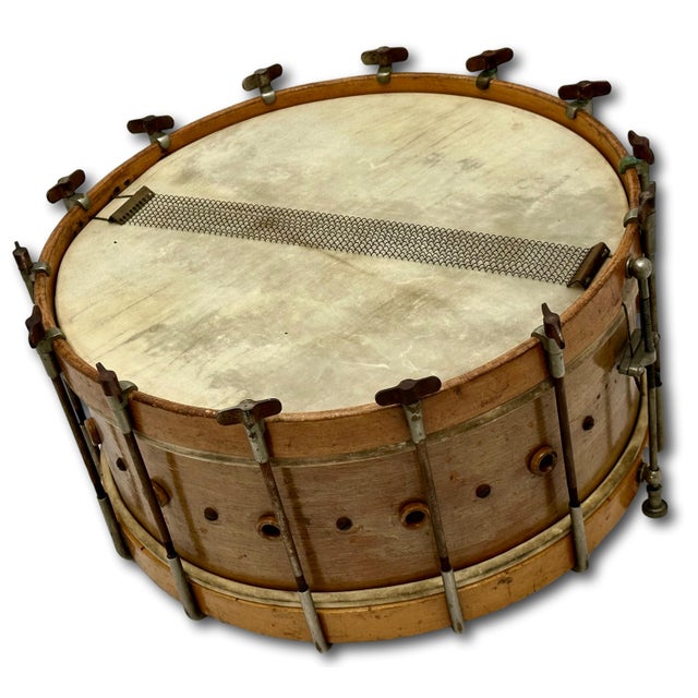 Wood Fine Quality Antique American Wood Snare Drum by Warburg & Co. Worcester Massachusetts Circa Early 1900s - Decorative For Sale - Image 7 of 18