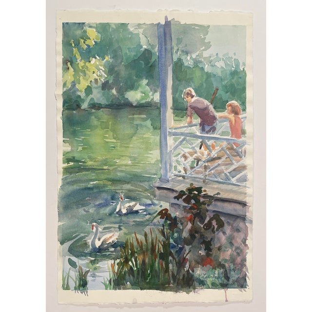 1993 Karen Lawrence Swan Lake Watercolor For Sale - Image 4 of 6