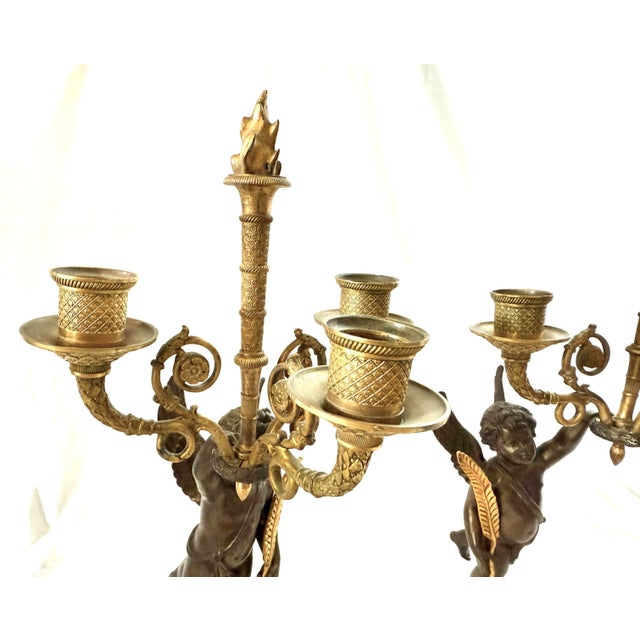 Bronze 19th Century French Empire Bronze Cherub Candelabras - a Pair For Sale - Image 8 of 10
