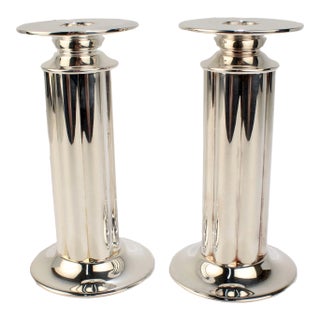 Pair of Silver Plate Fluted Candlesticks by Robert A. M. Stern for Swid Powell For Sale