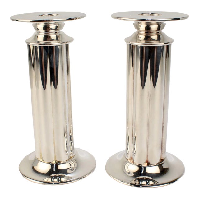 Pair of Silver Plate Fluted Candlesticks by Robert A. M. Stern for Swid Powell For Sale