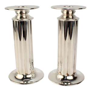 Pair of Silver Plate Fluted Candlesticks by Robert A. M. Stern for Swid Powell