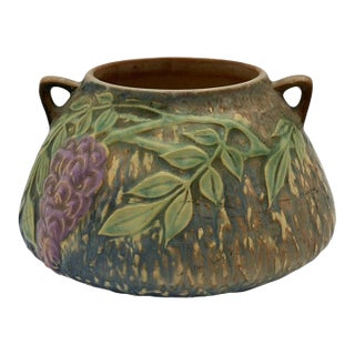 Roseville Wisteria Blue Matte Art Pottery Two-Handled Vase, 1930s For Sale