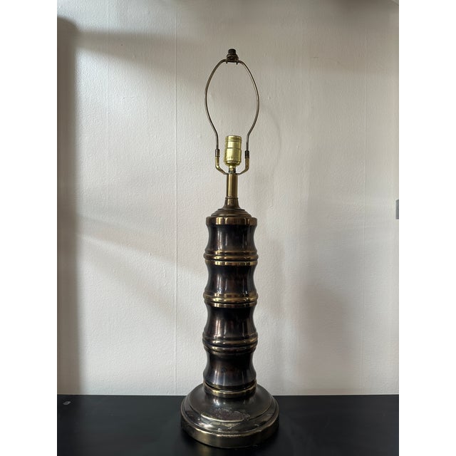 Hollywood Regency Brass Bamboo shape Table Lamp or could be used as a low floor lamp. Solid brass and 29.5" tall, electric...