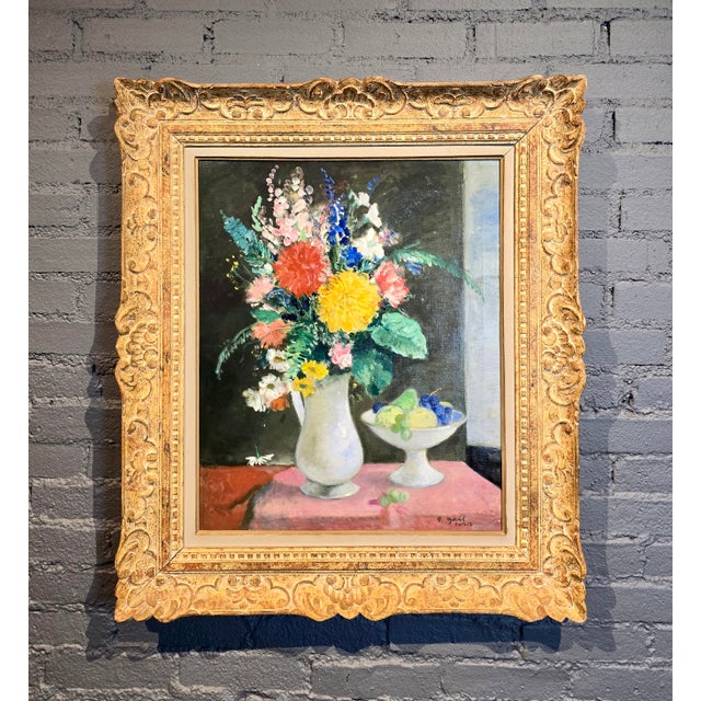 François Gall -Bouquet of Flower & a Fruits Bowl -1930s Still life Oil painting French Impressionist - Oil painting on...