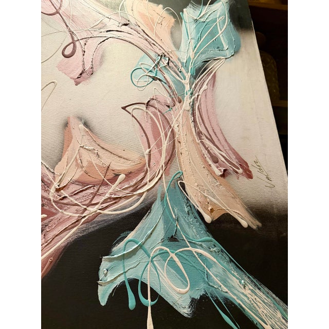 Large Vintage Mid-Century Modern Abstract 36x24 Original Impasto Painting by Valdez For Sale In Tampa - Image 6 of 12